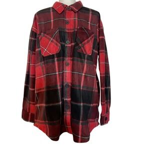 Maurices Red Black Plaid Flannel Shirt Jacket Shacket Oversized Women's Large